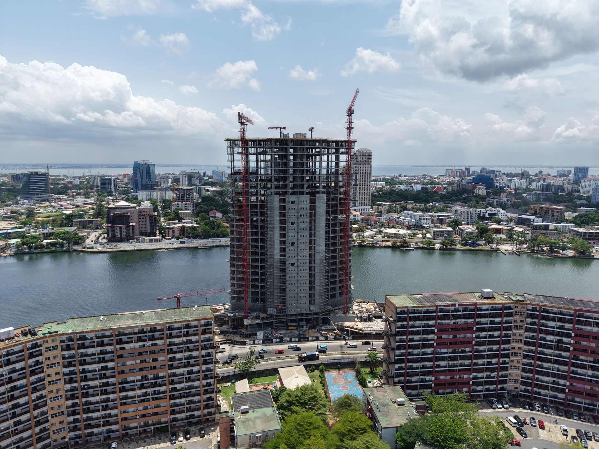A high-rise building under construction on the Lagos waterfront